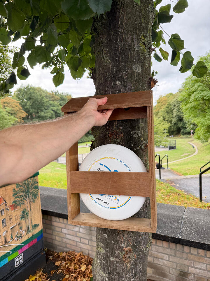 Frisbee-bieb prototype in oude haven